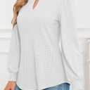 Womens Long Sleeve Eyelet Tops V Neck Fall Shirts Casual Loose Blouses (White, S)