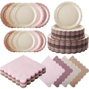 200pcs Boho Party Supplies Plates and Napkins Tableware Set Serve 25 Guests Includes Scalloped 9" 7" Paper Dessert Dinner Plate Napkins for Spring Birthday Wedding Baby Shower Tea Party
