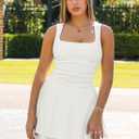 Fixmatti Women's Romper Square Neck Ruched Waist Ruffle Hem Mini Shorts Jumpsuit Outfits (White, XL)