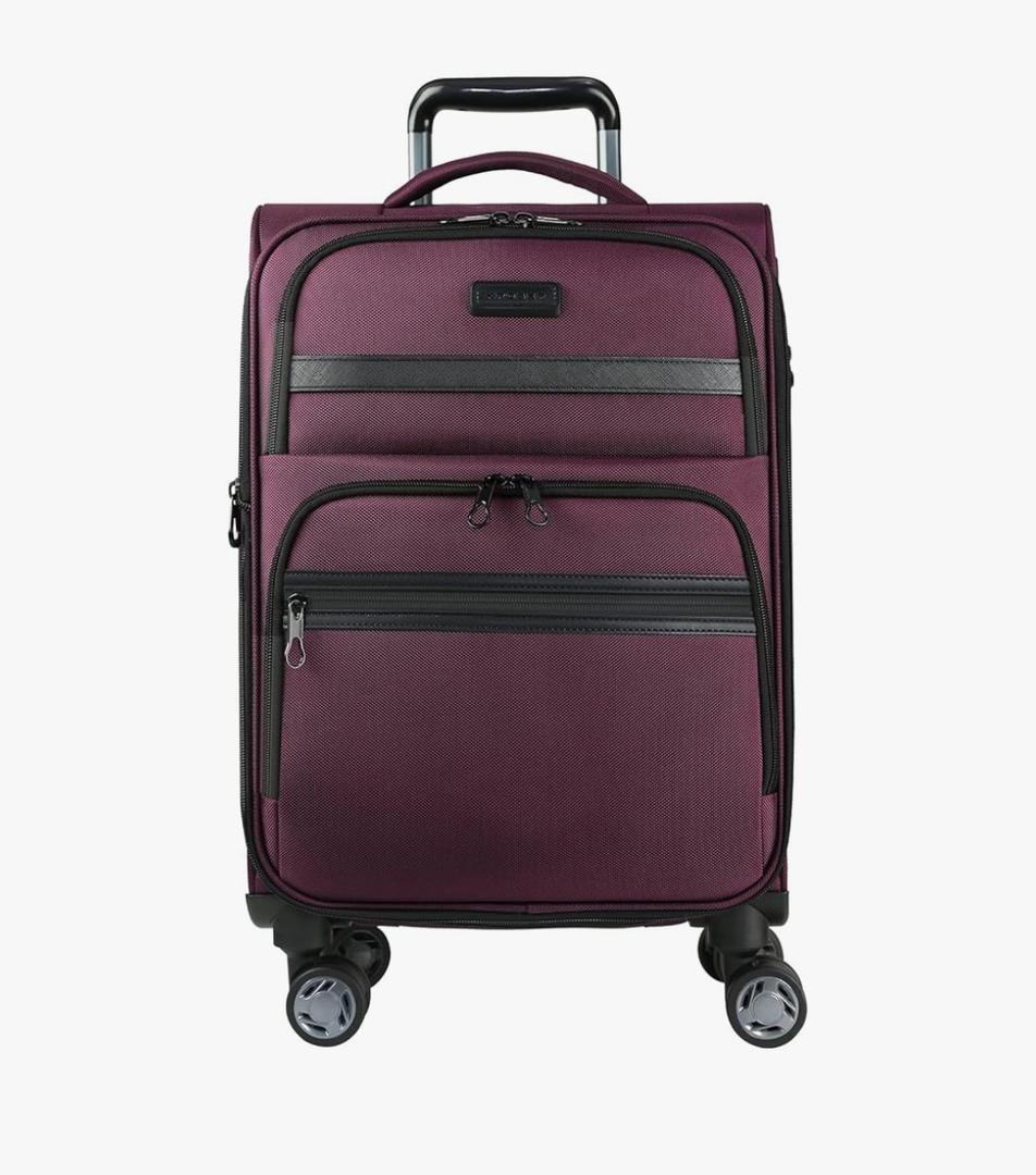 KROSER Softside Expandable Carry On Luggage with Spinner Wheels & Built-in TSA Lock, Durable Suitcase Rolling Luggage with USB Port, Carry-On 20-Inch, Burgundy