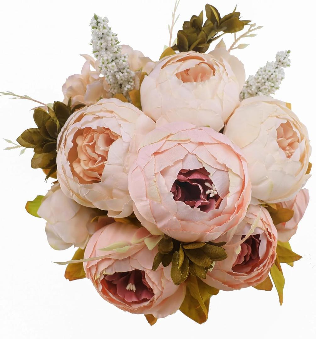 Luyue Peonies Artificial Flowers Vintage Faux Peony Arrangements Fake Flower for Vase Silk Floral Bouquet for Table Centerpiece Wedding Decoration Indoor Home Decor (A-light Pink -1)
