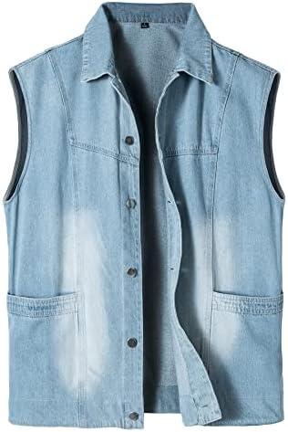 Herothorn Men's Casual Denim Vest, Sleeveless Jeans Jacket Relaxed Fit Button Down Lapel Waistcoat XL