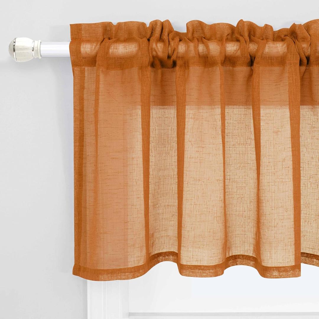 KOUFALL Burnt Orange Fall Kitchen Curtains Valances,Pumpkin Decor Sheer Window Valances for Living Room (52"W x 18"L (Pack of 1))