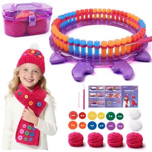 Loom Knitting Kit for Beginners - DIY Hat & Scarf Craft Toy with Buttons - Fun Crochet Toy for Kids Ages 7 8-12 - Perfect Birthday and Christmas Gift for Girls