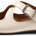 Coutgo Women's Ballet Flats Comfortable Closed Round Toe Criss Cross Ankle Strap Dress Dance Flat Shoes (6.5, Beige)