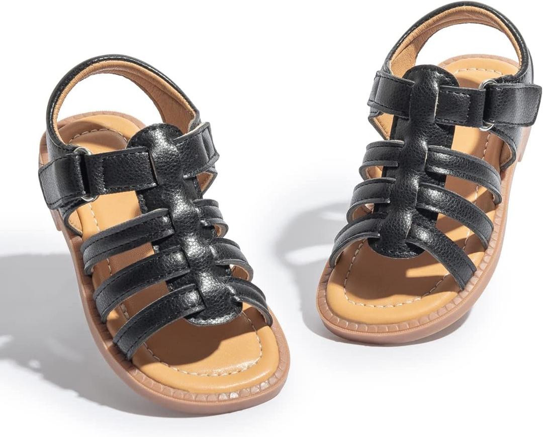 Toddler Girls Sandals Slip-On Open Toe Sandals Little Kid Non-Slip Soft Rubber Sole Princess Flat Shoes, Size: 18-24 Months