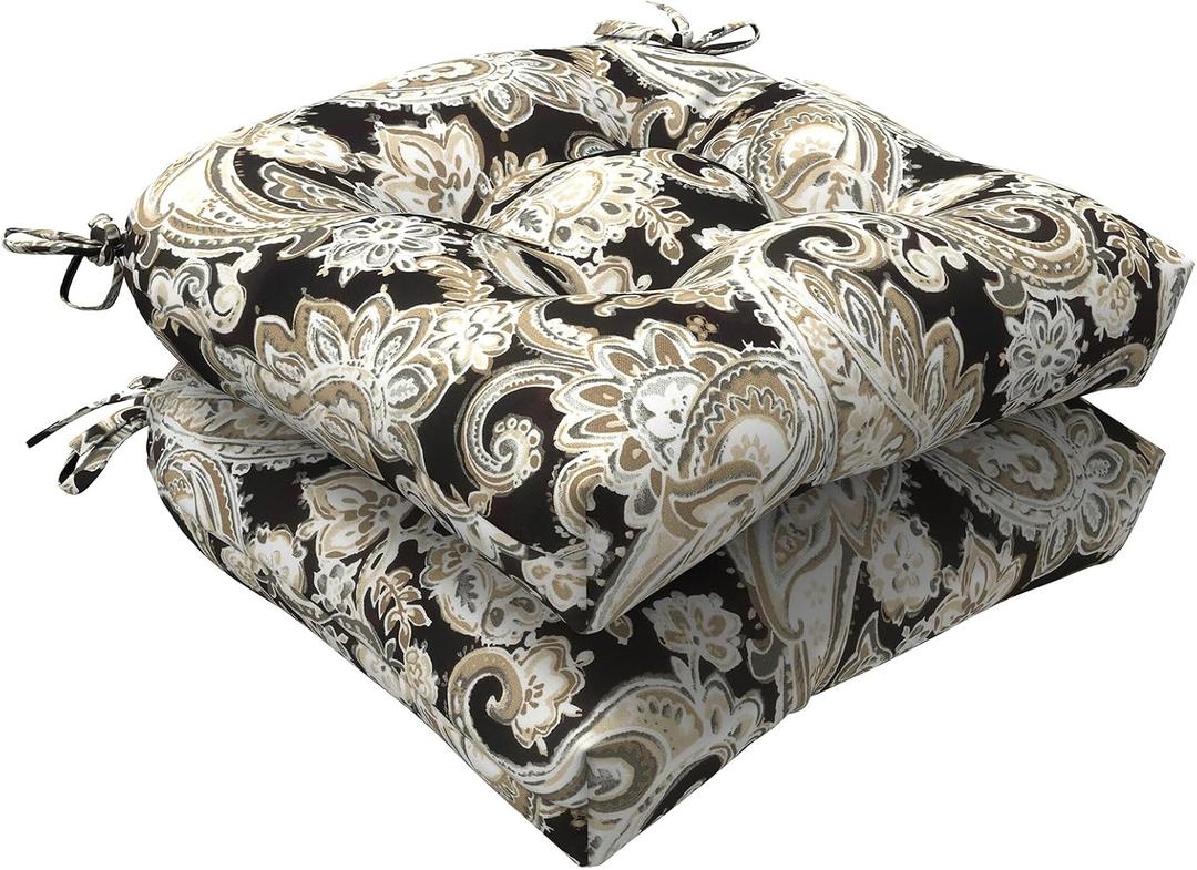 LVTXIII Outdoor U-Shaped Wicker Seat Cushion, Decorative Tufted Chair Pads Round Back Seat Cushion Set for Patio Garden Home Office Furniture, 19"x19"x4", 2 Pack, Paisley Black
