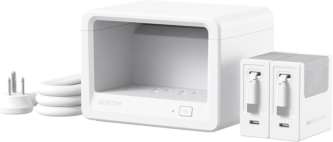 Gitryin 10-in-1 Desktop Charging Station with 2 Retractable Wall Chargers, 40W USB-C Power Strip with 6 AC, 2 USB C, 2 Type-C 33.5in Cables, Extension Cord with 1020J Surge Protection for Home Office