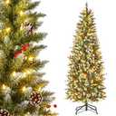 6ft Pre-lit Artificial Christmas Tree Slim Artificial Xmas Tree with 300 LED Light, 1 Ct, CM25010US-M