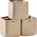 11 Inch Cube Storage Bins, Storage Cube Organizer Bins, Woven Cotton Rope Baskets for Storage, Storage Basket for Organizing Shelves, Square Baskets for Toys Nursery, Brown (Pack of 3)