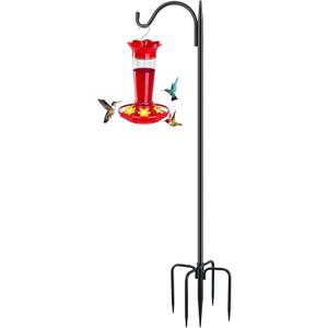 FEED GARDEN Short Shepherds Hooks for Outdoor, 48 Inch Bird Feeder Pole with 5 Prongs Base, Heavy Duty Shepherds Hook Garden Hook for Hummingbird Feeder, Hanging Lantern, Plant Baskets,1 Pack