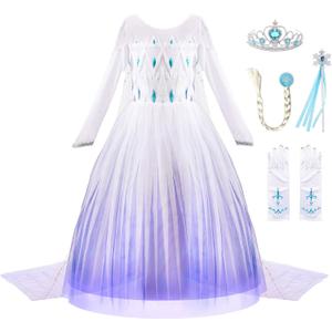 JerrisApparel Girl Princess Costume Snow Party Dress Halloween Cosplay Dress up (5, White With Accessories) JerrisApparel Girl Princess Costume Snow Party Dress Halloween Cosplay Dress up (5, White With Accessories)