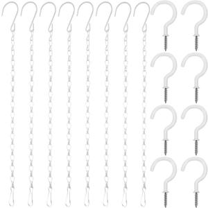Hotop 8 Pieces Metal Hanging Basket Chains with 8 Pieces Ceiling Hooks for Bird Feeders, Planters, Lanterns, Wind Chimes, Billboards, Chalkboards and More (White,12 Inch)