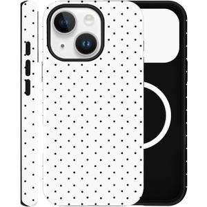 Magnetic Case for iPhone 11, Compatible with MagSafe, Aesthetic Polka Dot Cute Design for Women, Hybrid 2-Layer Hard Shell Phone Cover, White
