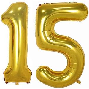 Tellpet Gold Number 15 Balloon, 40 Inch, Pack 2
