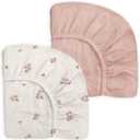 Mini Crib Sheets for Baby Boy Girl 2 Pack, Neutral Mini Crib Mattress Sheet 24" x 38", Muslin Nursery Bedding Soft and Breathable Comfort (Vintage Blossom & Pink)