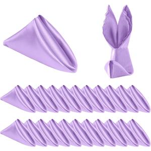 Homiest 24 Pack Satin Napkins - Light Purple, 17x17 Inches, Scalloped Square, Elegant Wedding & Party Napkins