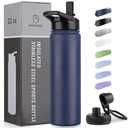 DOMICARE Insulated Water Bottle, 22 oz Vacuum Insulated Stainless Steel Reusable Sports Bottle with Straw Lid & Spout Lid for Travel, Camping, Bike, Leakproof, Navy Blue, 1 Pack