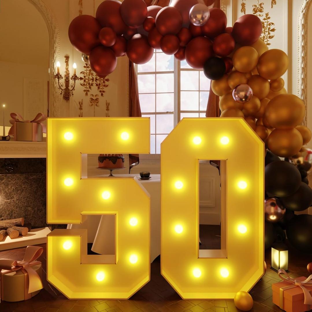 imprsv 3FT Block Marquee Numbers, Marquee Light Up Numbers 50th Birthday Decorations for Women, 50th Birthday Women Foam Board Anniversary Party Decorations Arch Kit (DIY)