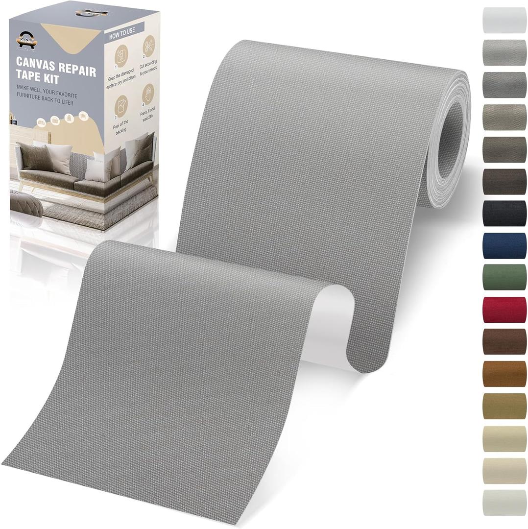 OAZ 4 x 79 inch Canvas Repair Patches Canvas Fabric Patch Self-Adhesive Canvas Repair Tape Waterproof Outdoor Gear Repair Patch Kit for Boat Cover Awning Sofa Chair Couch Tent Bag (Gray)