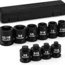 TecoTek 1/2" Drive Pipe Plug Socket Set, Square Drive Socket, 10-Piece, SAE, 4 Point Sockets, CR-MO, Tapered Male Square 7/16'' - 5/8'', Chamfered Female Square 7/16'' - 13/16''