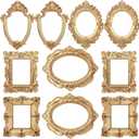 Draupnir 10 Pcs Vintage Resin Picture Frame, Oval Rectangle Wall Hanging Antique Photo for Jewelry Display Photography Photo Frame Christmas Party Home Wall Decor Without Glass or Backing (Gold)