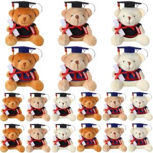 18 Pieces 3.5 x 3.3 Inches Mini Graduation Bear Small Bears Plush Gift Stuffed Animal Bear with Cap for Class of 2025 Graduation Day Baby Shower Decoration Kindergarten High School College Party Favor