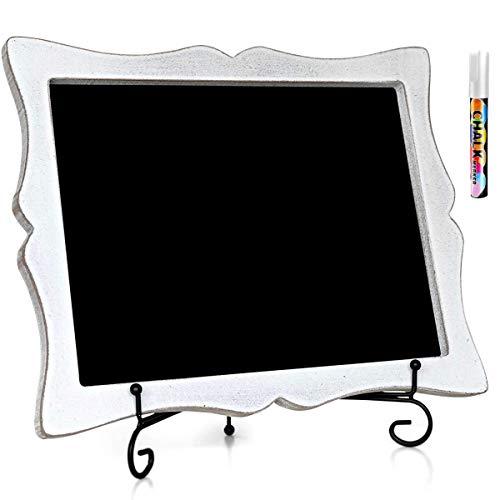 Small Chalkboard Sign with Easel (11x13) + White Liquid Chalk Marker | Hanging or Freestanding Framed Chalkboard with Hand Crafted Sweetheart Frame - Multipurpose