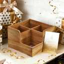 Yofidra Kitchen Utensil Holder with Stone Drying Mats, 4 Compartments Corner Utensil Holder for Kitchen Countertop, Extra Large Silverware Organizer (Wood Color)