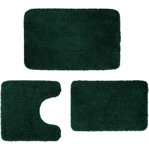 Bathroom Rugs Sets 3 Pieces Microfiber - Upgrade Non-Slip Thermo-Plastic Rubber Bottom- Quick Dry - Machine Wash for Bedroom, Tub, Living Room (Dark Green)