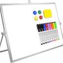 Dry Erase White Board, 16inX12in Large Magnetic Desktop Whiteboard with Stand, 10 Markers, 4 Magnets, 1 Eraser, Portable Double-Sided White Board Easel for Memo to Do List Desk Office