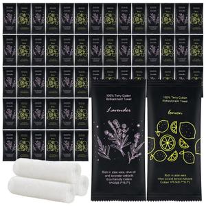 Moist Cotton Towel Bulk Moist Towelettes Individually Wrapped 8.7" x 8.7",White Towel Services,Refreshment Pre Moistened Towels Lavender and Lemon Scent for Travel Sport Party Spa Dentist Hote100