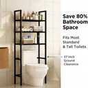 Renyqatt Over the Toilet Storage, 3-Tier Bathroom Organizer, Freestanding Above Toilet Shelf with Adjustable Feet, Space Saving, Easy Assembly, Carbon Steel Shelf, 61" H, Black