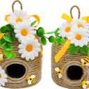 Bee Hive Decor, 2 Pack Farmhouse Bee Decorations for Home Indoor, Spring Summer Bee Themed Home Decor for Kitchen, Living Room, and Mantel, Sunflowers Decorations