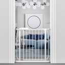Narrow Baby Gate or Doorways No Drill 29.13-33.86 Inch, Pressure Mounted Metal Child Gates for Wide Openings, Walk Through Pet Gate Indoor Auto Close, White
