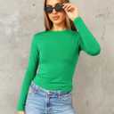 Abardsion Women's Long Sleeve Shirts Spring 2026 Casual Basic Going Out Crop Tops Slim Fit Tight Y2K Clothes (Green, XS)