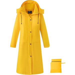 Ubon Women's Rain Coat Waterproof with Hood Long Raincoat Packable Rain Jacket Casual Windbreaker (X-Large, Yellow)