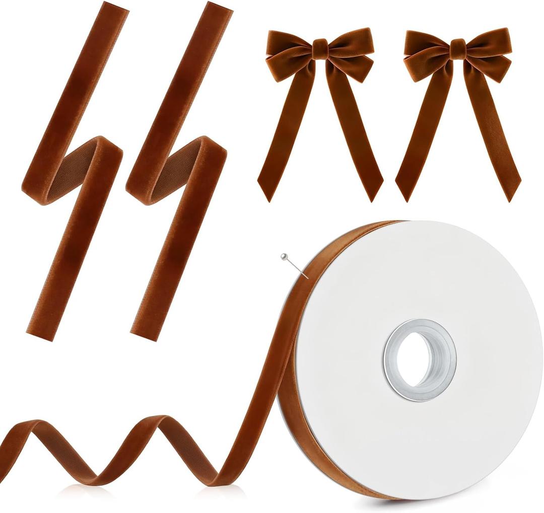 3 x Christmas Ribbon for Gift Wrapping - Brown Velvet Ribbon 3/8" * 10Yard - Vintage Christmas Ornaments Decor Bows Making - Christmas Tree Ribbon