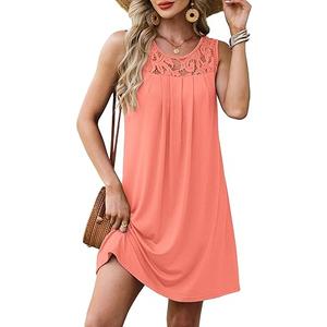 Summer Dresses for Women Sleeveless Lace Crewneck Sundress (S-3XL)  (X-Large, 1-coral)