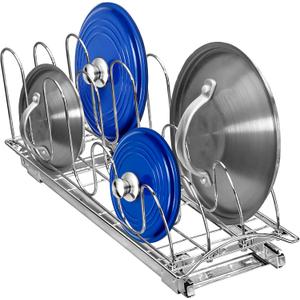 LYNK PROFESSIONAL Pull Out Pot Lid and Cookie Sheet Organizer Rack for Cabinet - Lifetime Ltd - Sliding Kitchen Organizers Pans, Pots, Lids, and Tray Storage - 7.25 wide x 21 inch, Chrome
