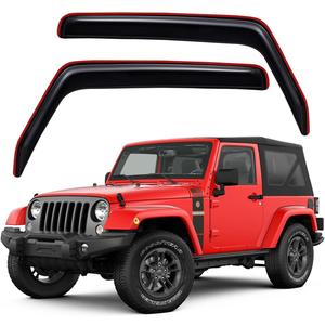 Lightronic Extra Durable Clip-on in-Channel Auto Vent Window Visor, Fits 2007-2017 Jeep Wrangler, 2018 Jeep Wrangler JK, 2-Door, UV Protection Rain Guard, Original Window Deflector, Dark Smoke, 2-Pcs