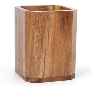 Kitchen Utensils Holder for Countertop: Wooden Utensil Crocks - Cooking Spoons Organizer (Square)