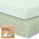 2-Pack Mini Crib Sheets Fitted - 38x26 Pack N Play Sheets for Pack and Play Mattress, Organic Cotton, Soft & Breathable Playard Bedding, Neutral Mini Toddler Bed Cover for Boys, Girls (Lunaris)