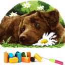EMISTEM Latch Hook Kits for Adults - DIY Latch Hook Rug Kits, Crochet Kit for Beginners, Rug Making Kits with Printed Canvas, Gift Packaging. (Dog in Flowers,15x21)