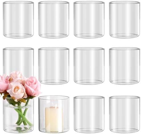 12pcs Glass Cylinder Vases for Centerpieces, 4 Inch Small Glass Flower Vase for Wedding Decoration Clear Floating Candle Holders Floral Vase Bulk for Table, Shelf, Holiday Party, Living Room Decor
