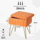 Greenstell Vanity Stool Chair Faux Fur with Storage, 15.7"L x 11.8"W x 19.4"H Soft Ottoman 4 Metal Legs with Anti-Slip Feet, Furry Padded Seat, Modern Multifunctional Chairs for Makeup, Bedroom,Orange