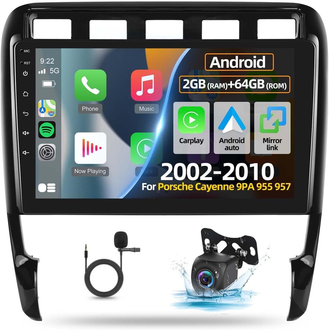 2+64G Android 13 Car Stereo for Porsche Cayenne 9PA 955 957 2002-2010 - 9 Inch Touchscreen Radio with Wireless Apple Carplay & Android Auto - WiFi/Mirror Link/SWC + AHD Backup Camera