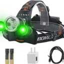 BORUIT RJ-3000 LED Green Headlamp,3 Modes White and Green LED Hunting Headlight,Super Bright USB Rechargeable Tactical Head lamp for Fishing Running Camping Hiking