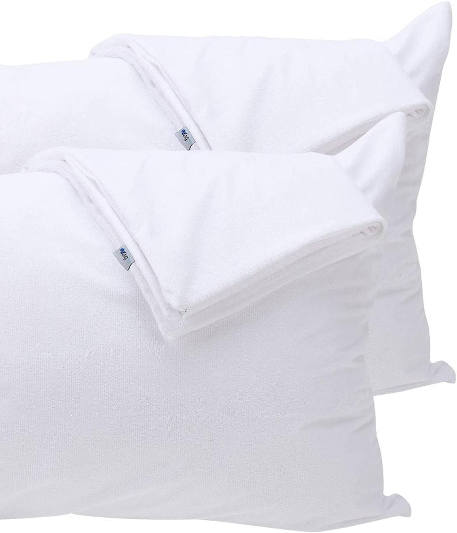 Kingnex 4 Pack Feather Proof Pillow Protectors King Size with Zipper - Waterproof - Down Proof - Bamboo Viscose Terry Surface (White)