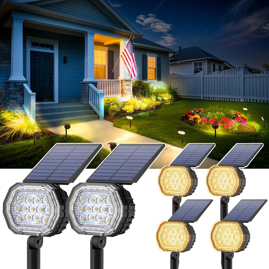 Solar Spot Lights Outdoor Waterproof IP65, 3 Modes Solar Lights Outdoor 35 LED Landscape Lighting, Spot Uplights for Garden Patio Yard Walkway Driveway House Backyard, 6 Pack Warm White(3000K)